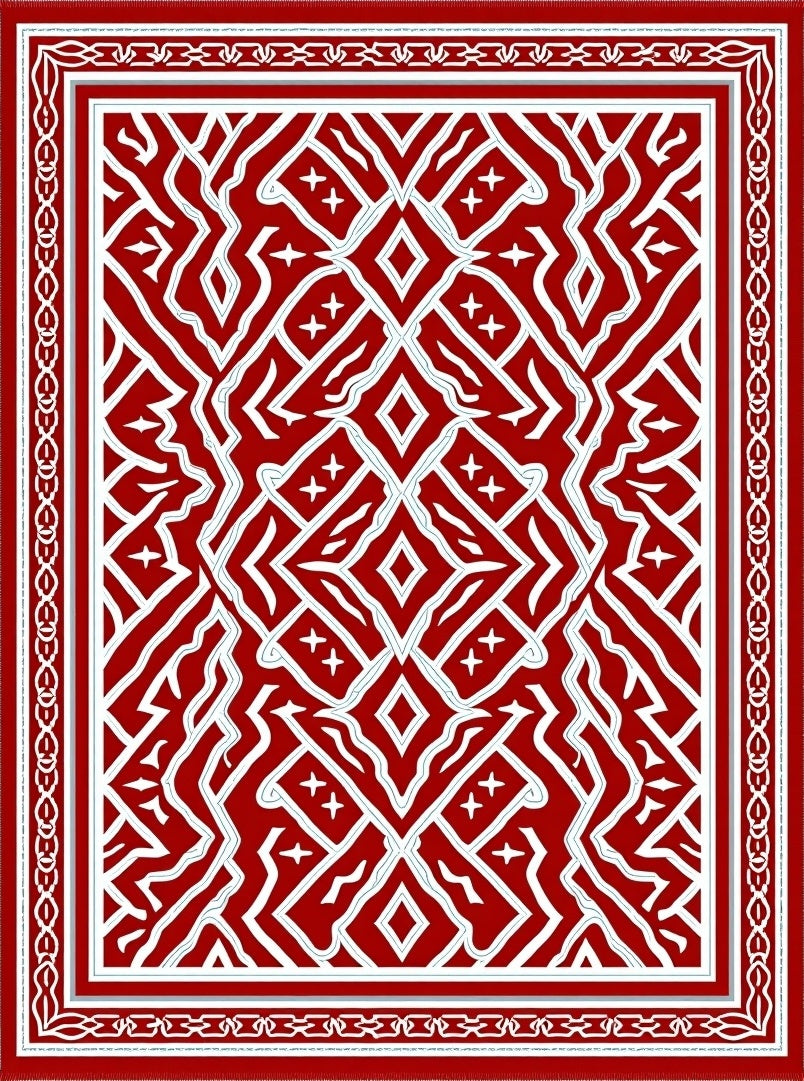 Crimson White Geometric Diamond Medallion Rug