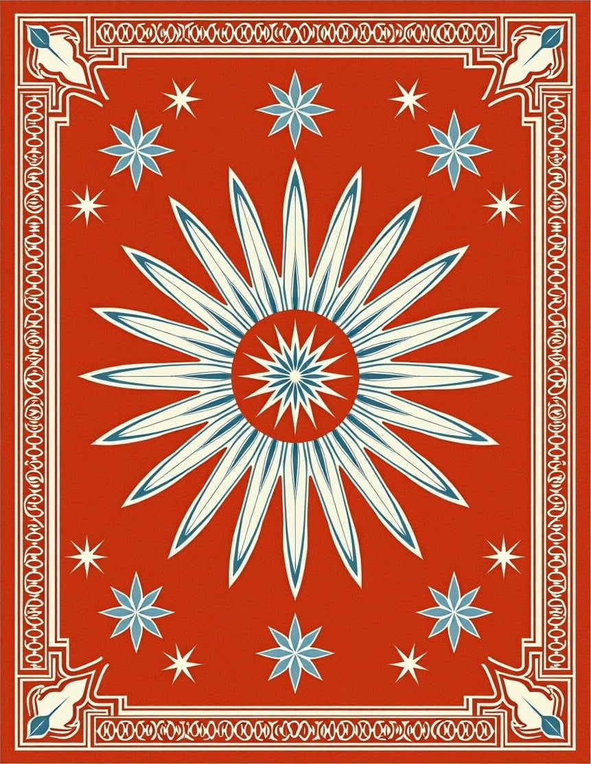 Mid century sunburst star coral Rug