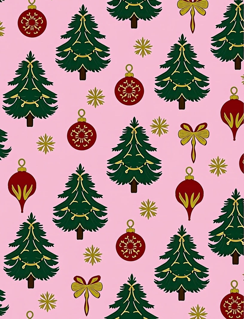 Pink and Green Christmas Tree Ornaments Rug
