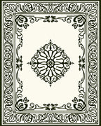 Elegant Cream Black Floral Medallion Border Rug