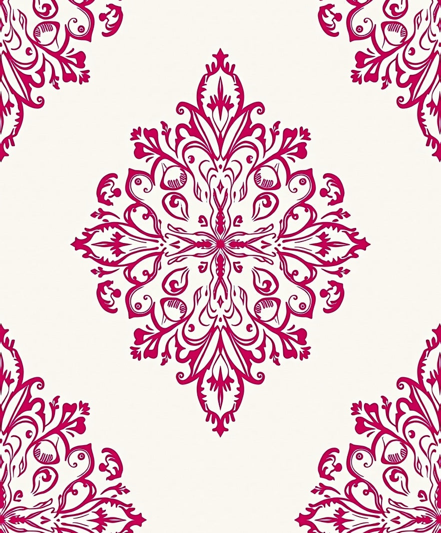 Crimson Floral Medallion on White Ground Rug