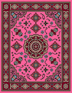 Vibrant Pink Floral Medallion Border Rug