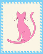 Bold Pink Cat Silhouette Cream Border Rug