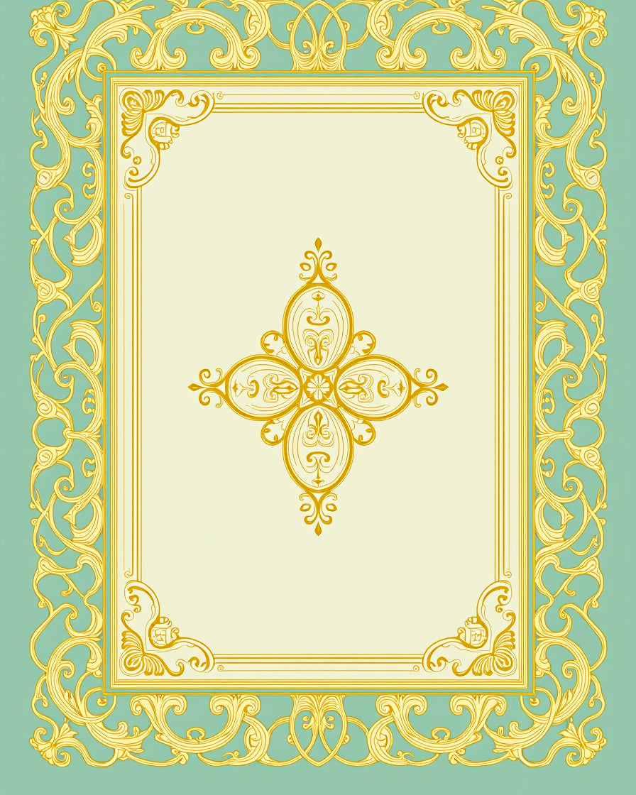 Vintage Gold Ornate Floral Frame Rug