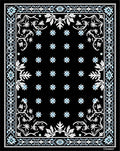 Classic Black Blue Floral Border Rug
