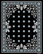 Classic Black Blue Floral Border Rug