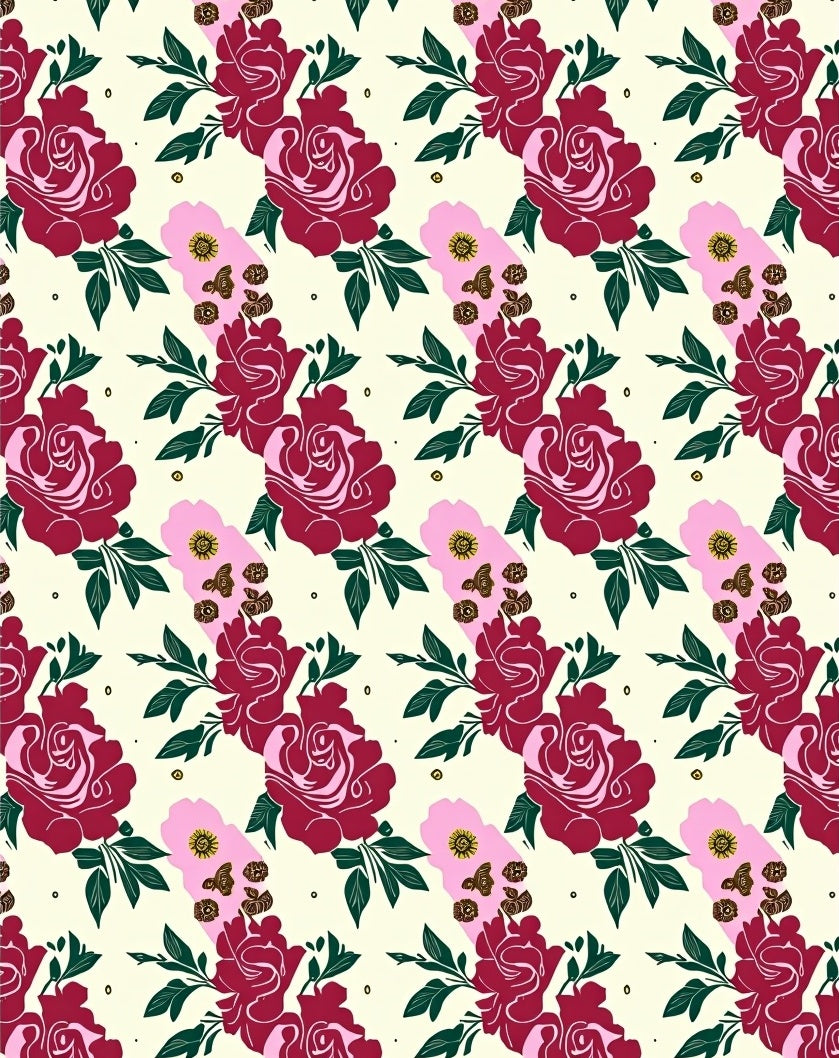 Crimson Rose and Pink Flower Garland Rug