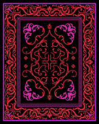 Vibrant Pink Red Floral Scroll Frame Rug