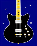 Retro Black Guitar Starry Night Rug