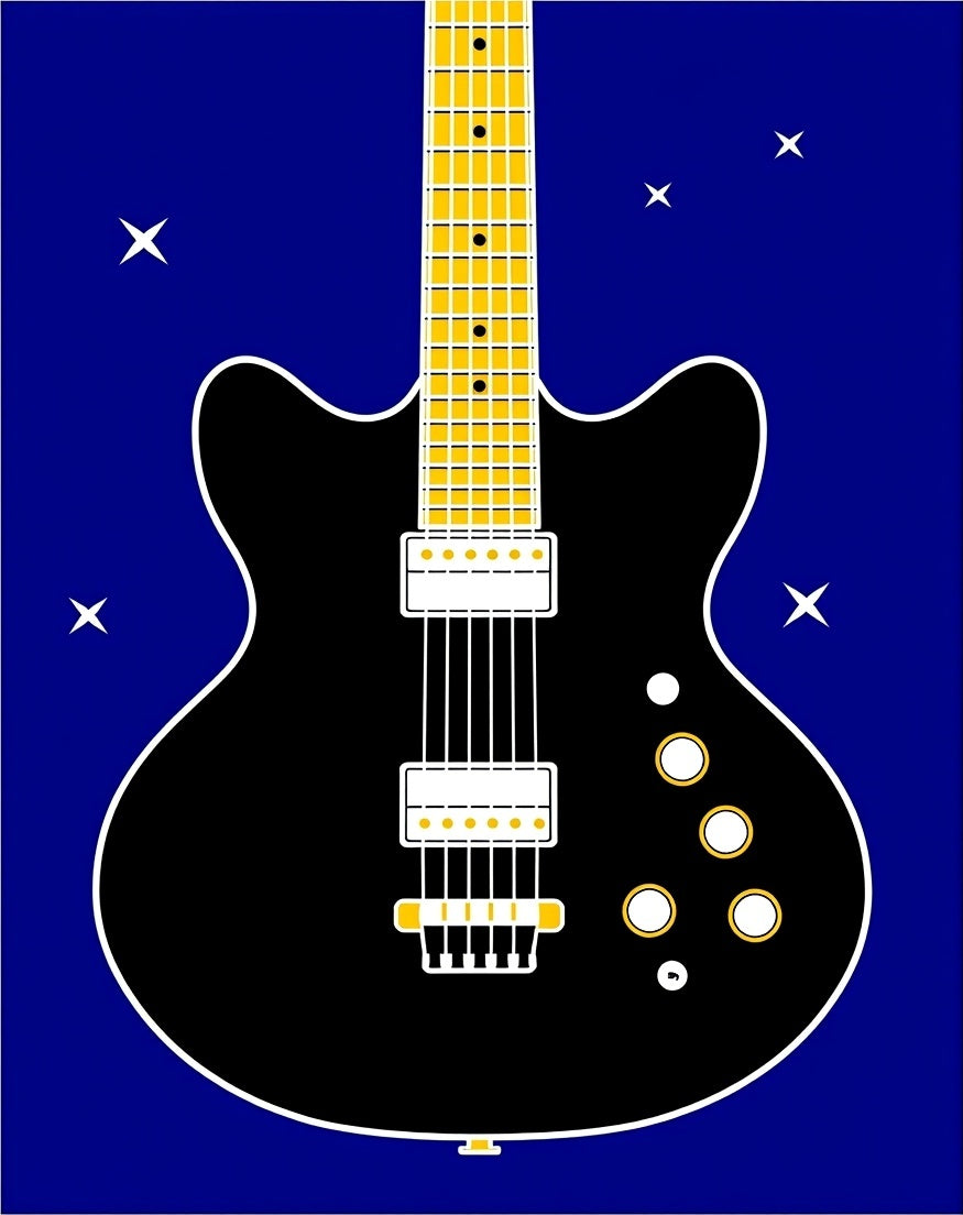 Retro Black Guitar Starry Night Rug