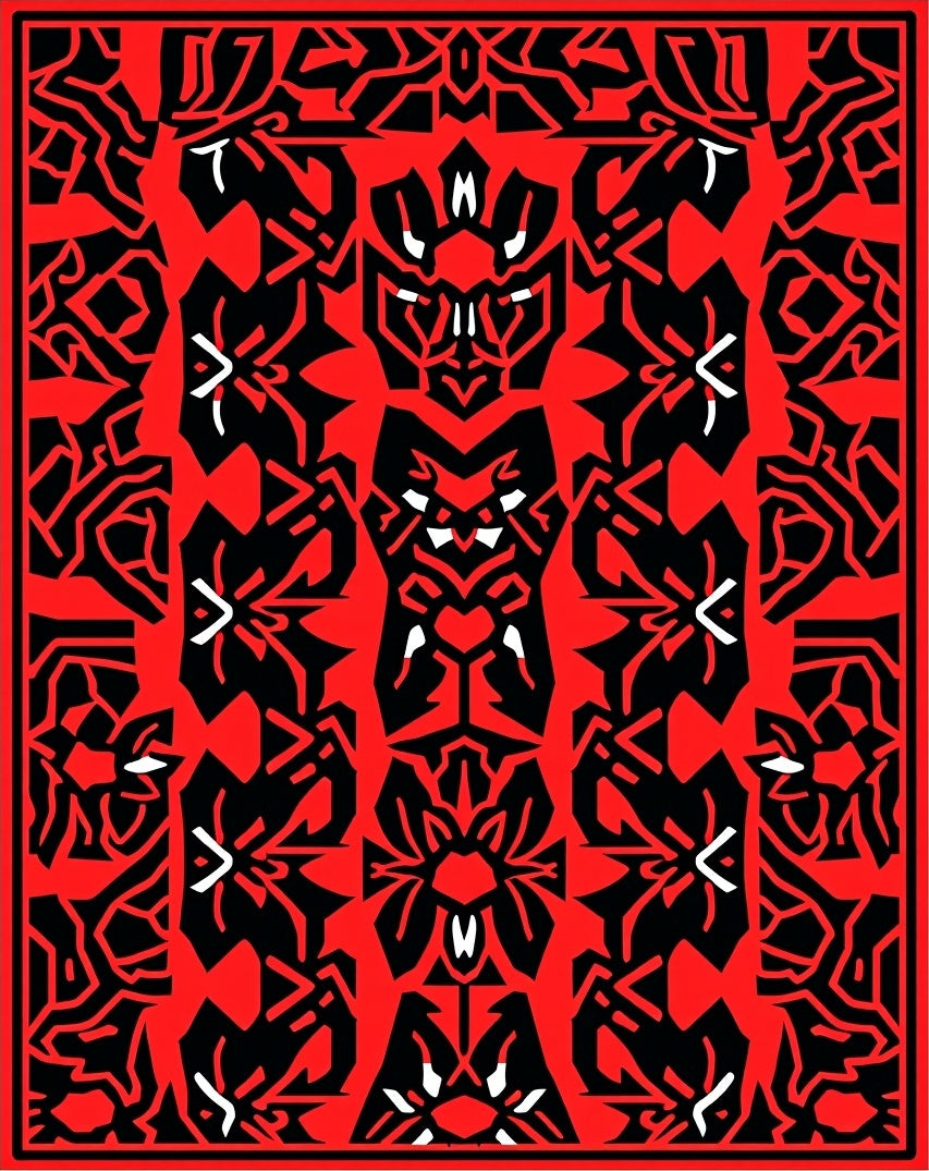Bold Red Abstract Tribal Medallion Rug