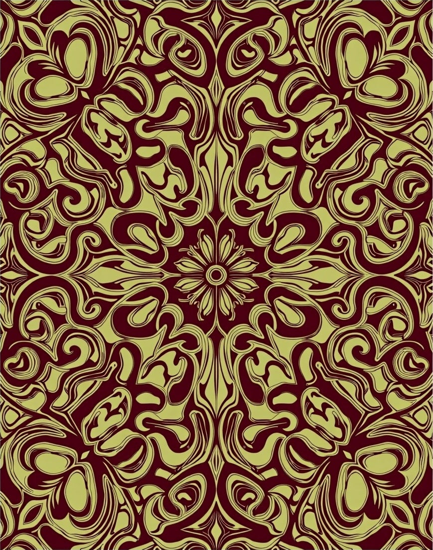 Crimson Gold Swirl Floral Medallion Rug