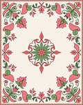 Coral Pink Green Floral Medallion Rug