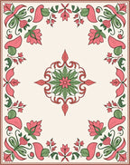 Coral Pink Green Floral Medallion Rug