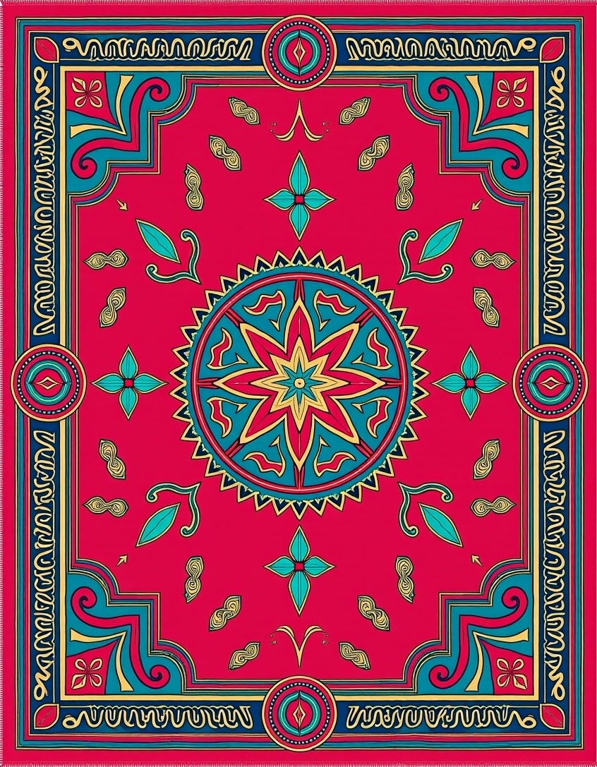 Vibrant Red Floral Medallion Rug