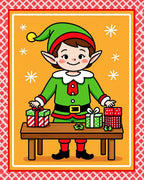 Whimsical Elf Present Wrapping Christmas Rug
