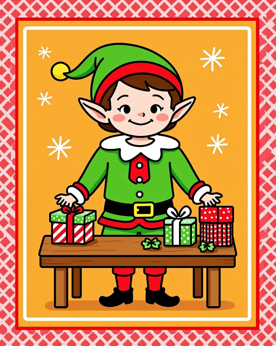 Whimsical Elf Present Wrapping Christmas Rug