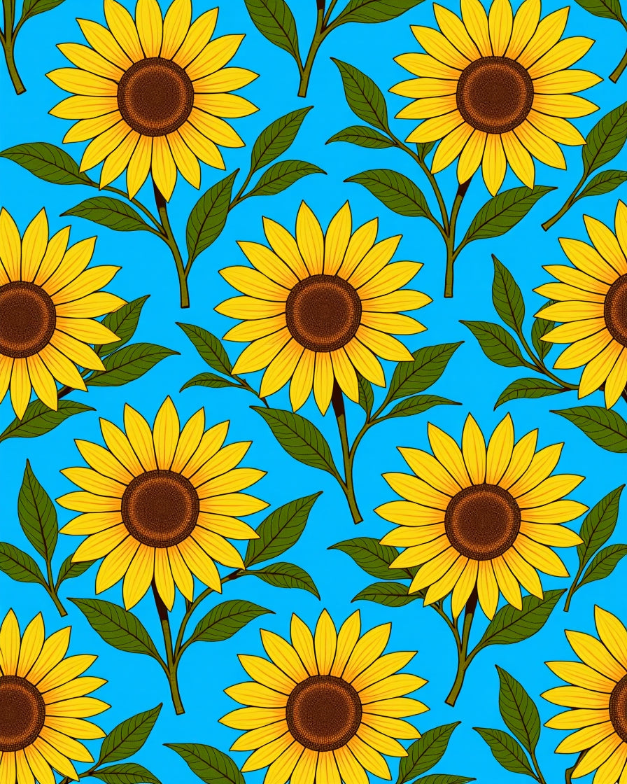 Yellow Sunflower Garden With Blue Background Rug