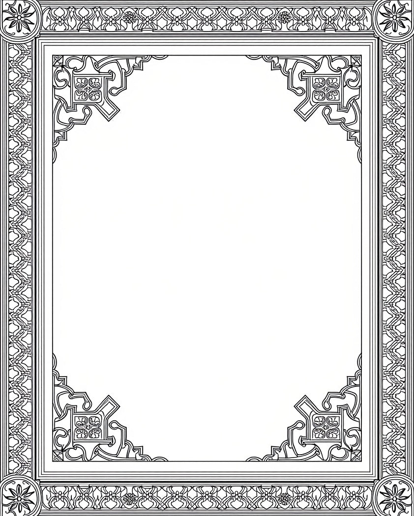 Intricate Black Scrollwork Floral Frame Rug