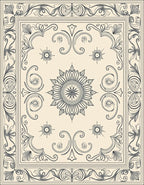 Cream Gray Floral Mandala Frame Rug