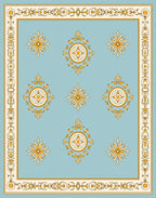 Light Blue Golden Medallion Symmetry Rug