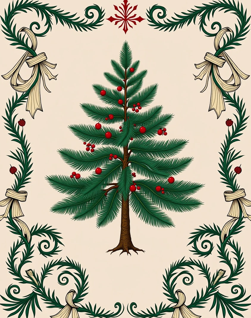 Festive Evergreen Garland with Cherries Rug