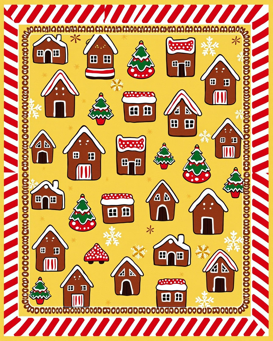 Gingerbread Houses Christmas Tree Yellow Field Rug