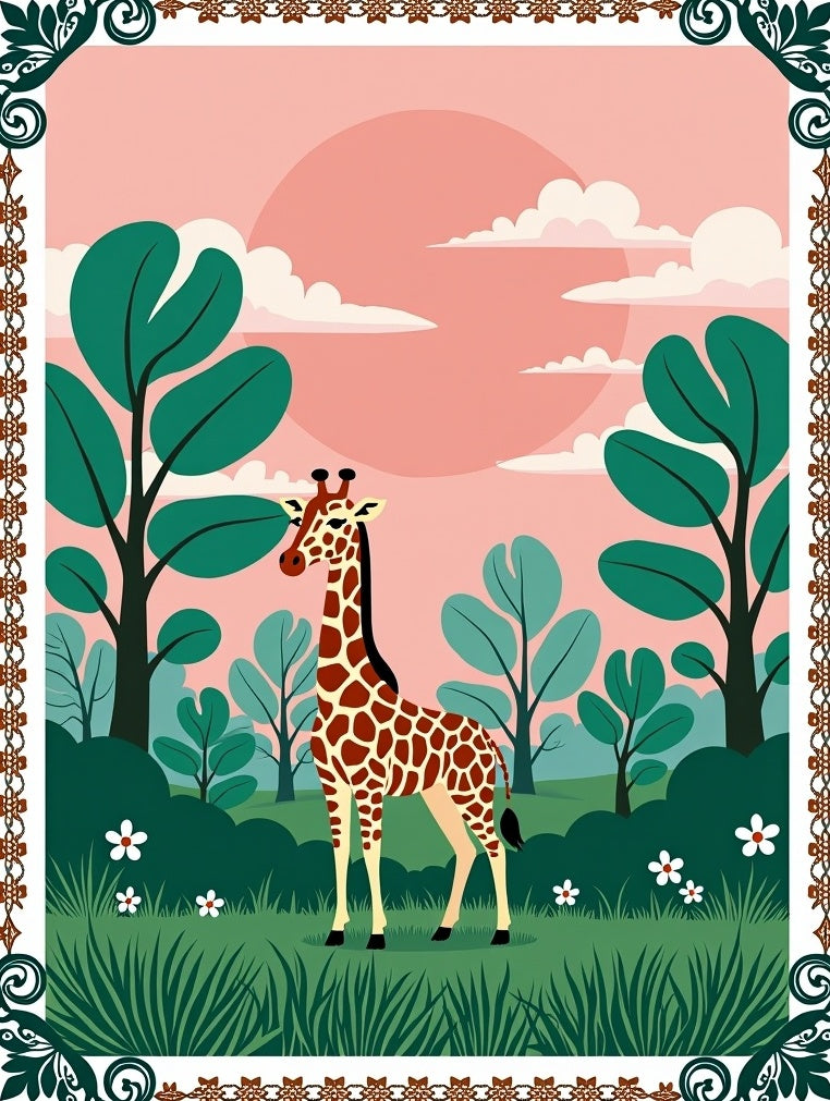 Whimsical Giraffe Safari Sunset Rug