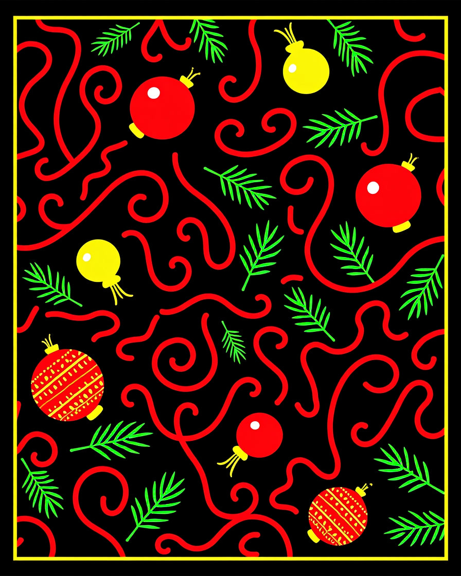 Red Yellow Holiday Bauble Swirl Rug
