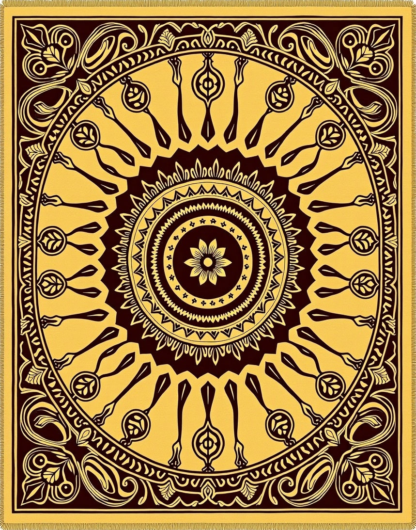 Golden Yellow Sunburst Medallion Rug