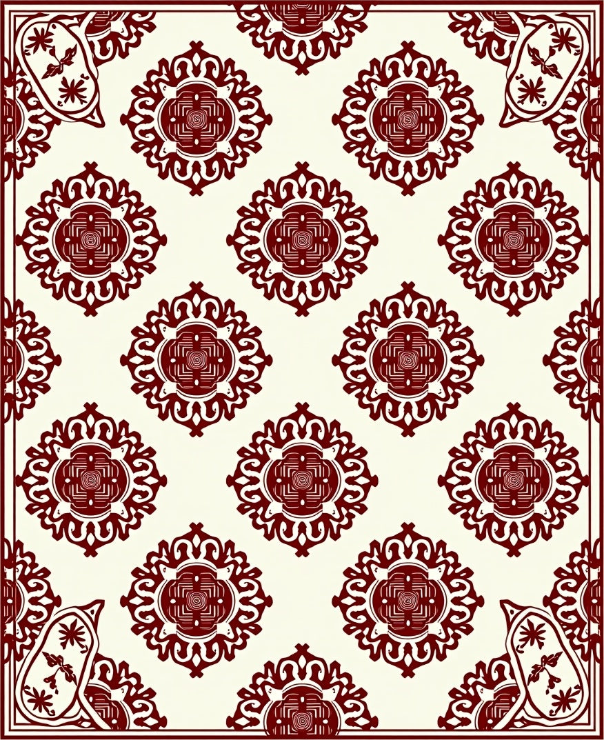Deep Red Vintage Floral Medallion Rug