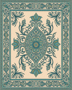 Teal Cream Opulent Floral Scroll Rug