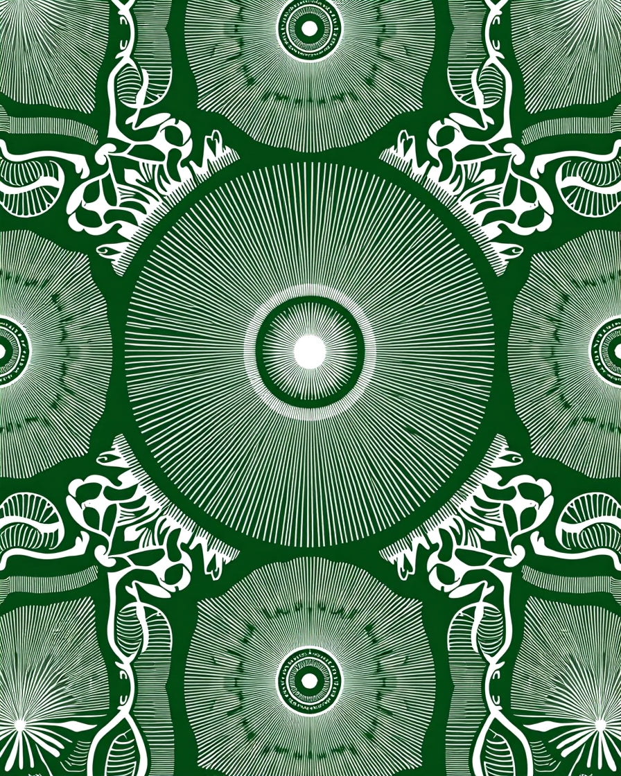 Emerald White Radial Medallion Scroll Rug