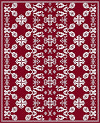 Deep Red White Folkloric Blossom Rug