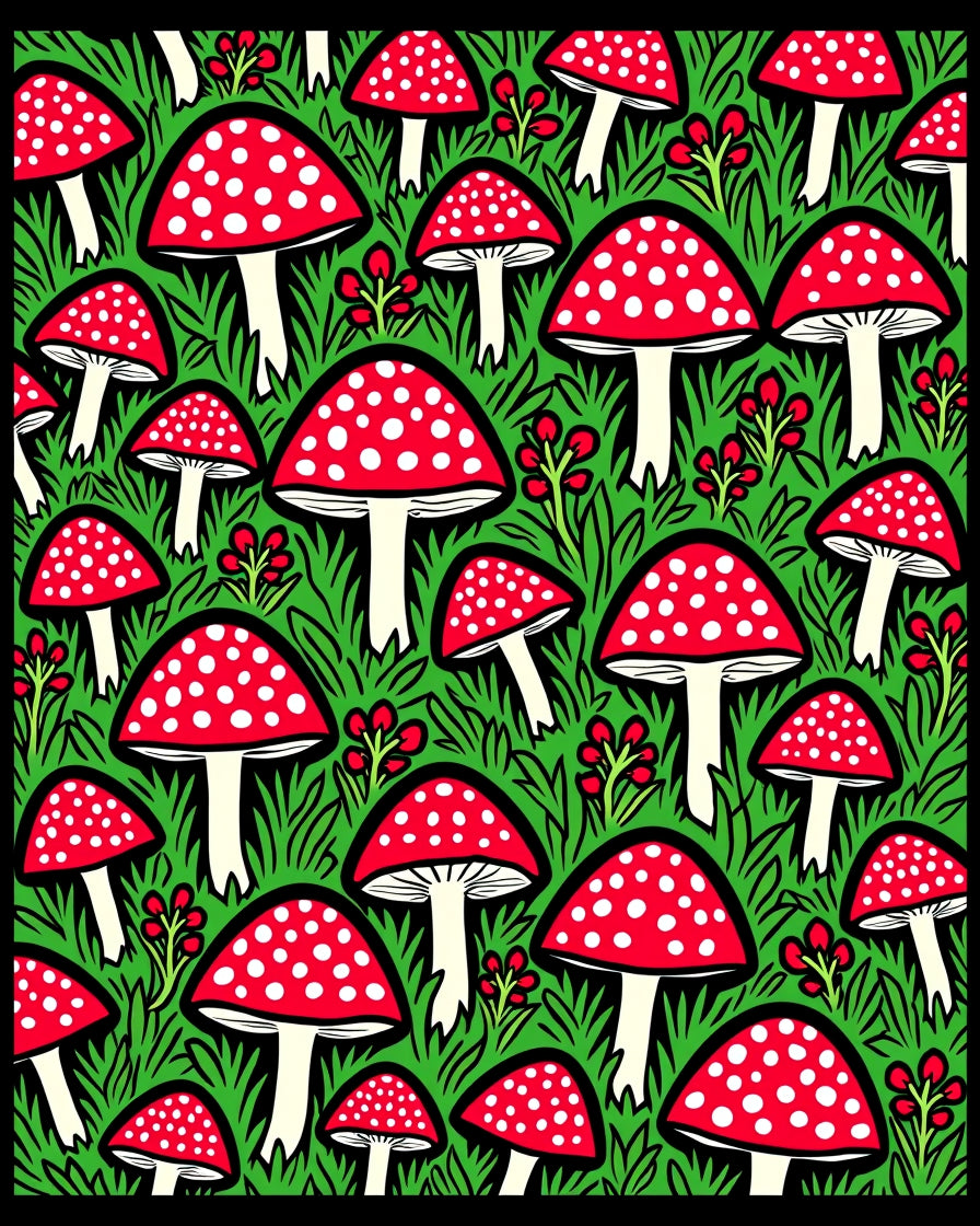 Red White Mushroom Forest Garden Rug