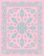 Pink Teal Ornate Mandala Floral Rug