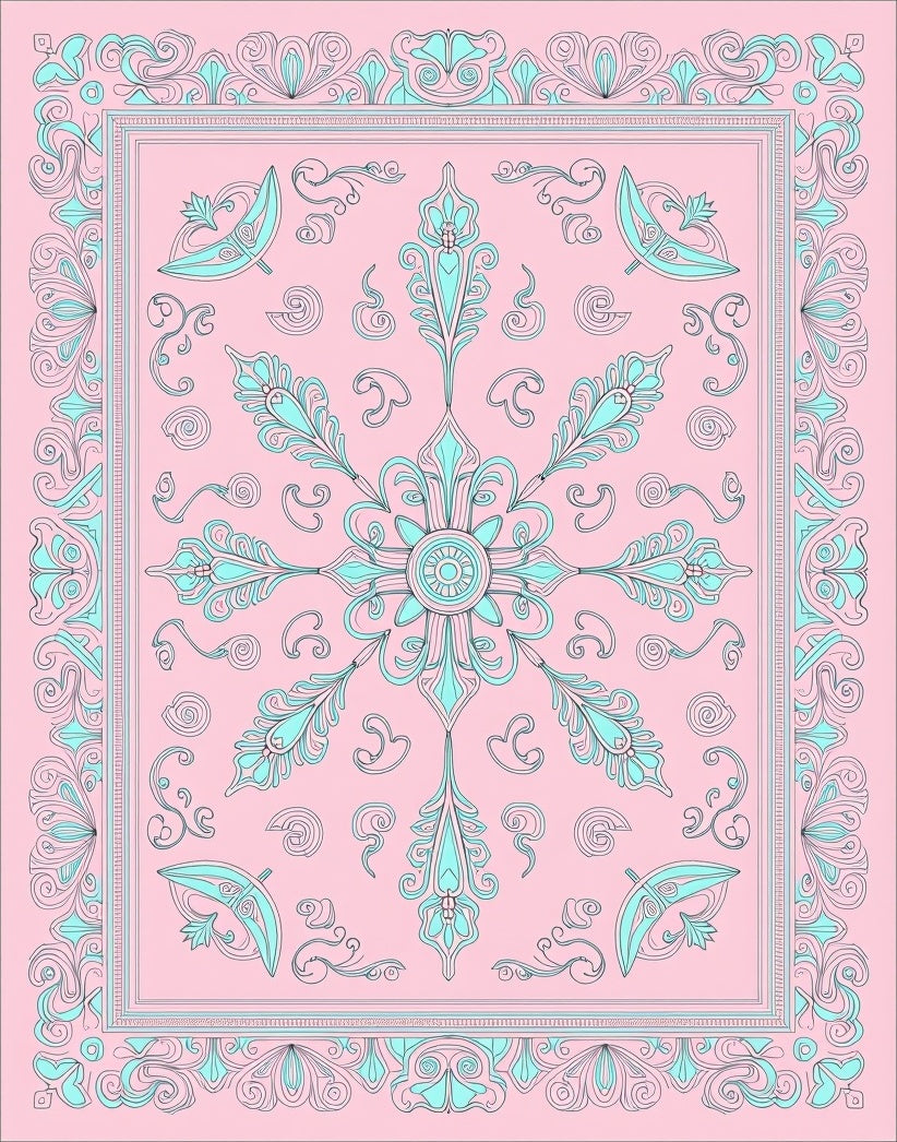Pink Teal Ornate Mandala Floral Rug