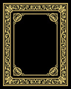 Ornate Gold Scrollwork Border Rug