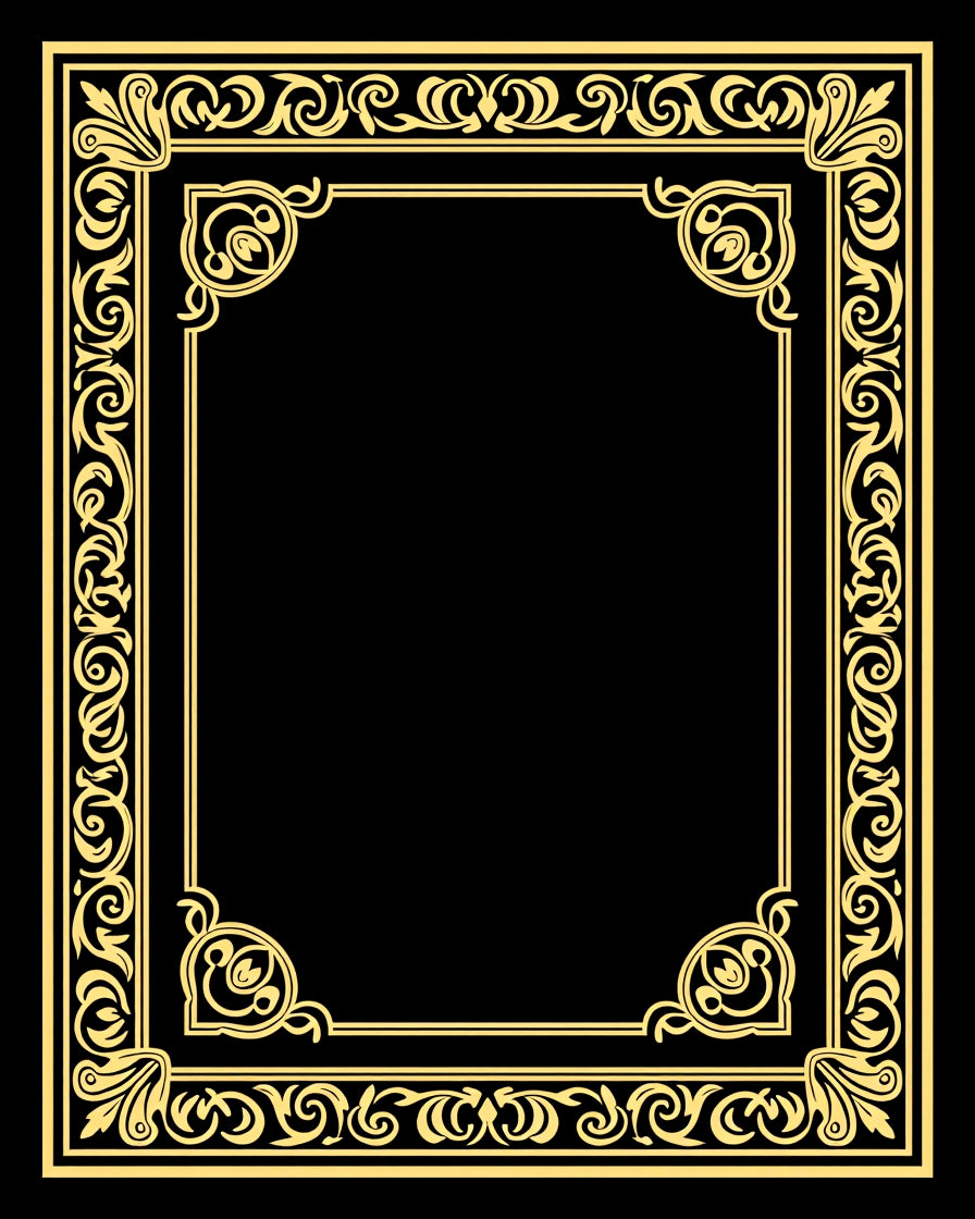 Ornate Gold Scrollwork Border Rug