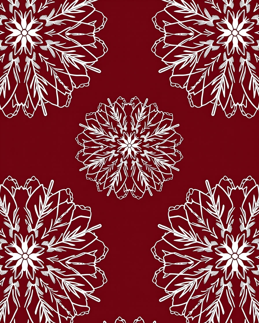 Deep Red White Floral Mandala Rug