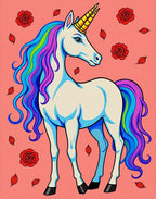 Rainbow Mane Unicorn With Red Roses Rug