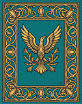 Ornate Teal Golden Phoenix Frame Rug