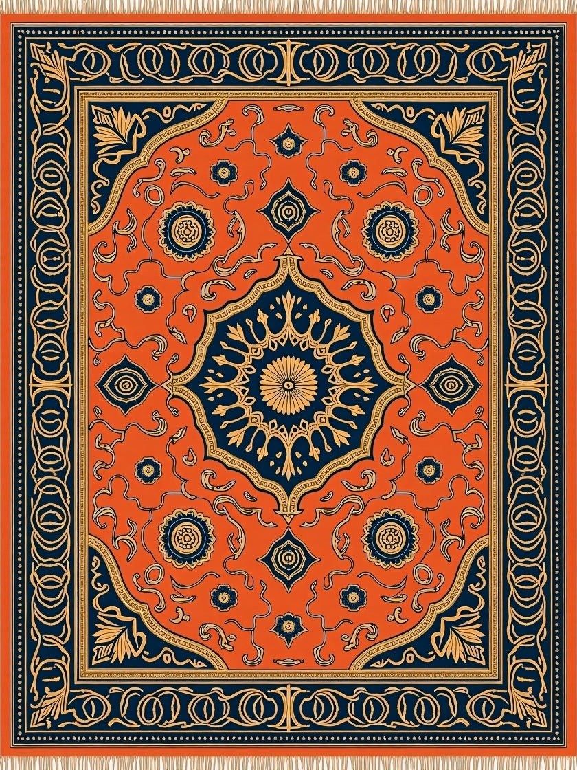 Orange Indigo Floral Medallion Rug