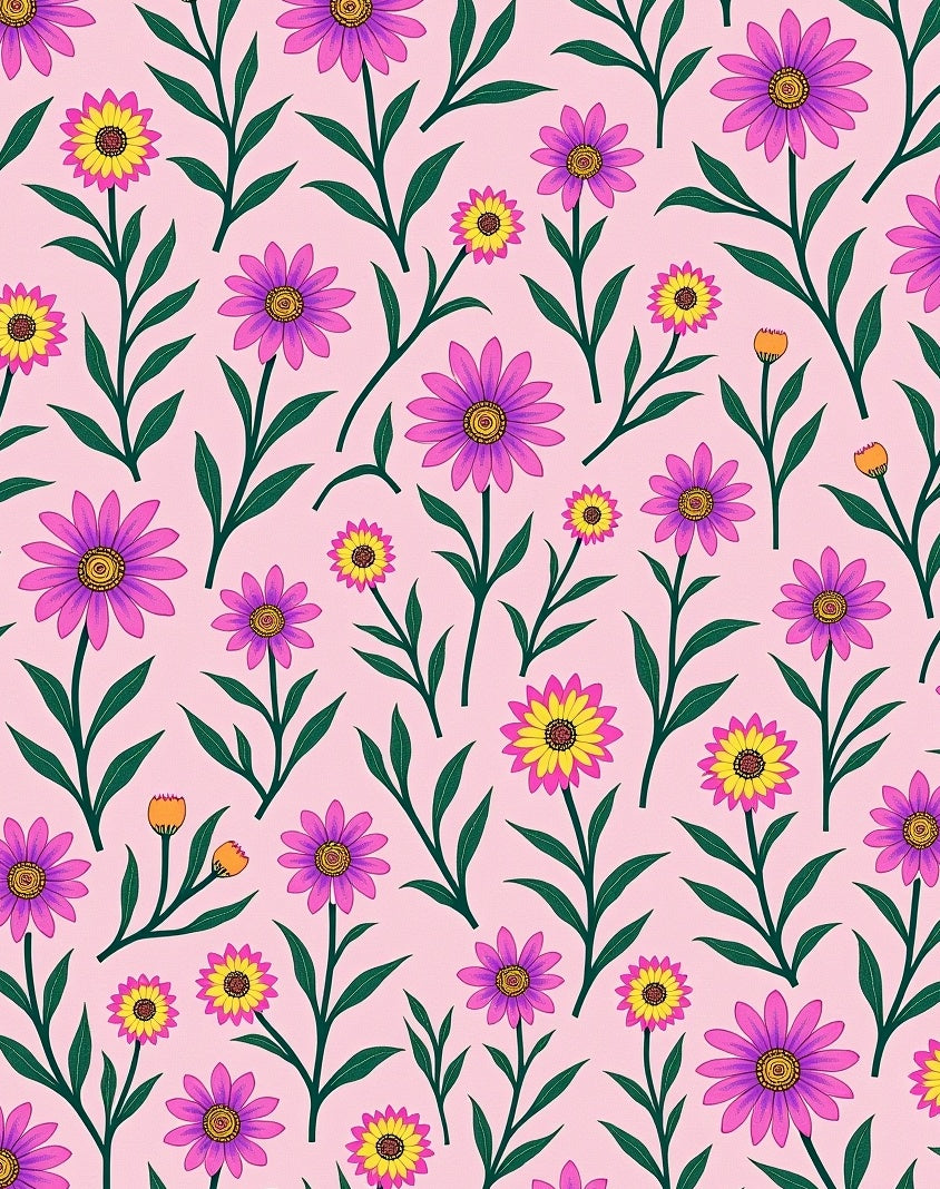 Pink Floral Garden Daisy Blooms Rug