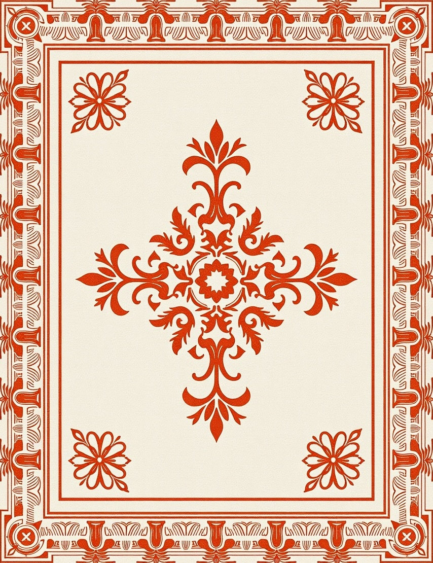 Ornate Crimson Flourish Border Rug