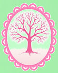 Pink Bare Tree Scalloped Frame Rug