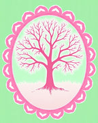 Pink Bare Tree Scalloped Frame Rug