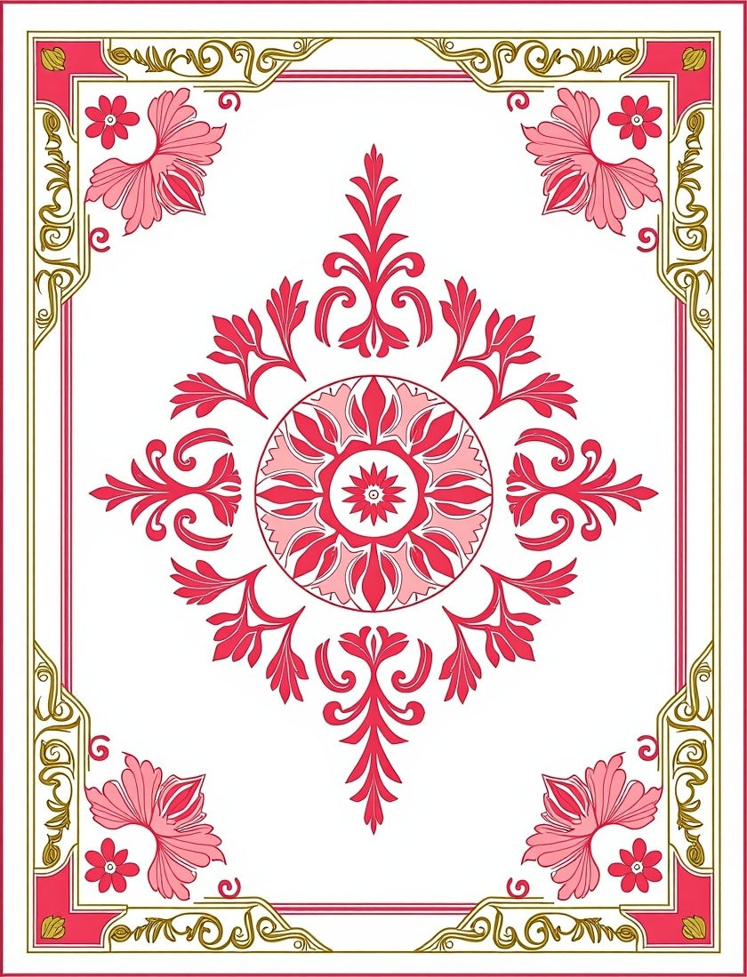 Crimson Lotus Floral Centerpiece Rug