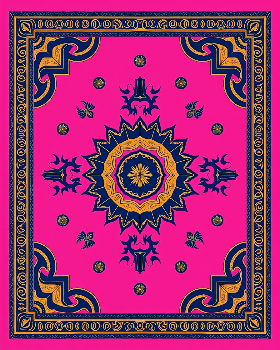 Vibrant Fuchsia Medallion Abstract Rug