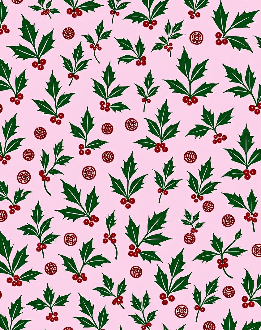 Festive Green Holly Berry Circles Rug